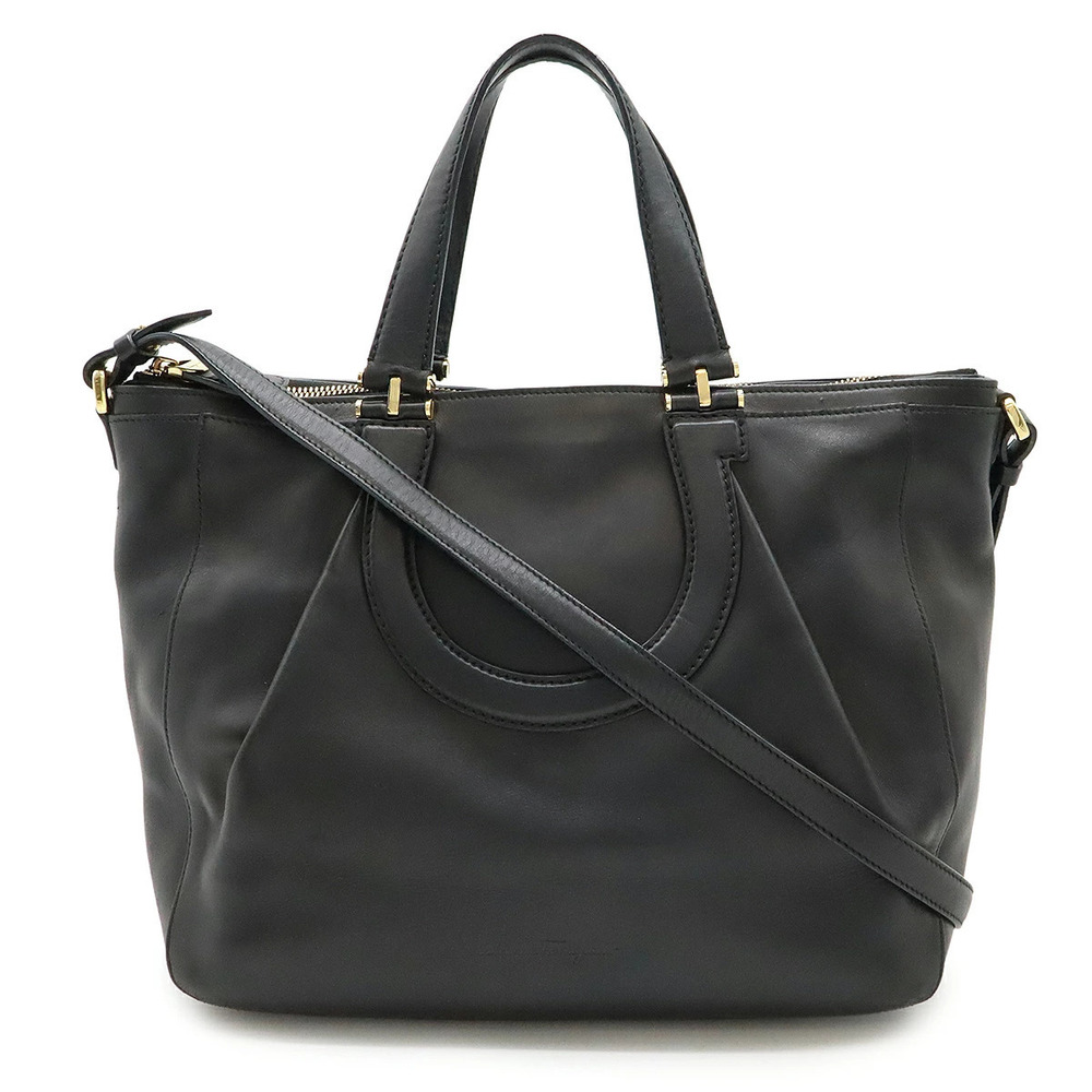 Salvatore Ferragamo Gancini Tote Bag Shoulder Leather Black